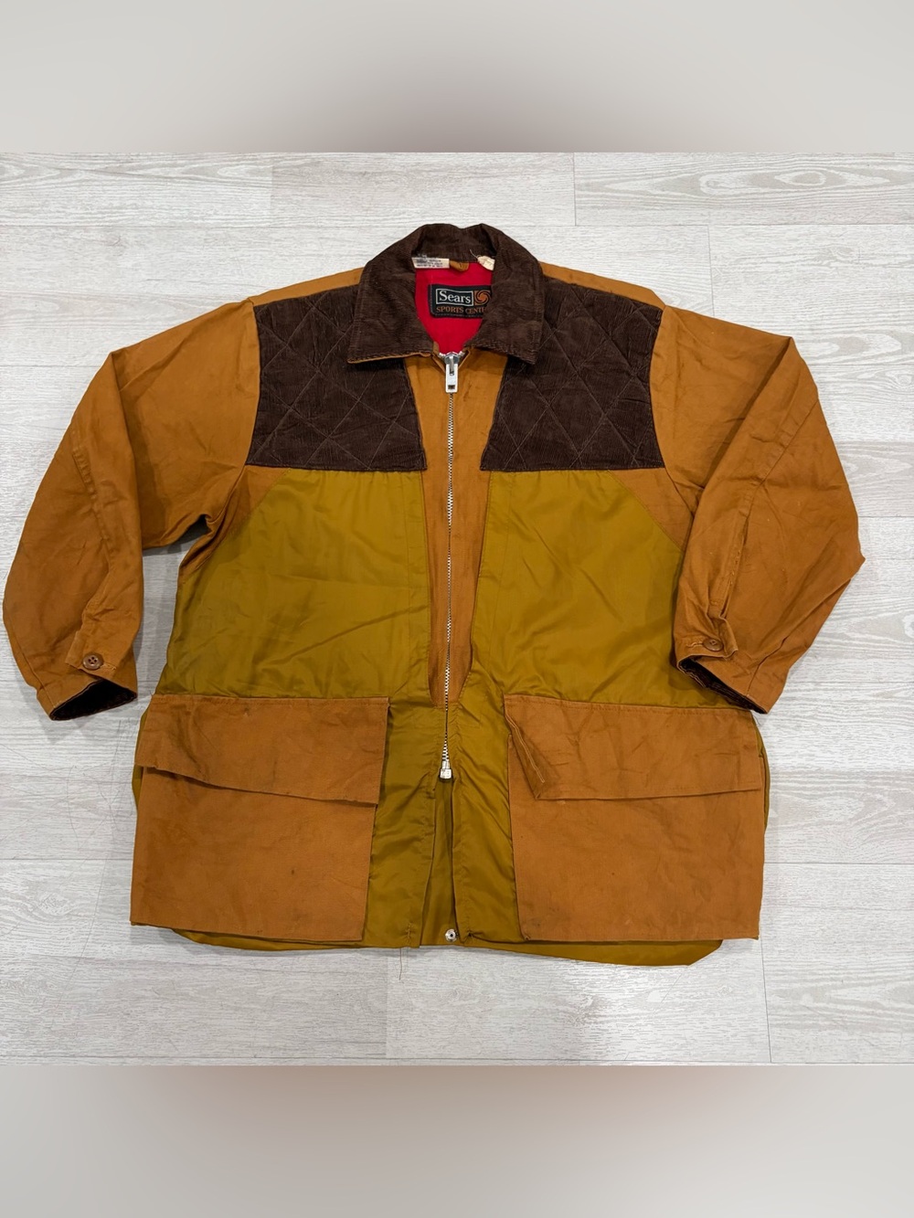 Vintage 70s Sears Sports Center Hunting Field Jacket Tan Brown Size M